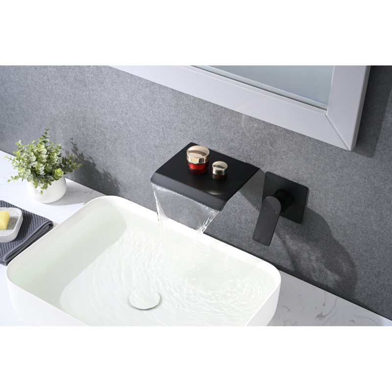 Robinet de baignoire mural noir mat à poignée simple avec robinet de lavabo de salle de bain moderne, Noir mat