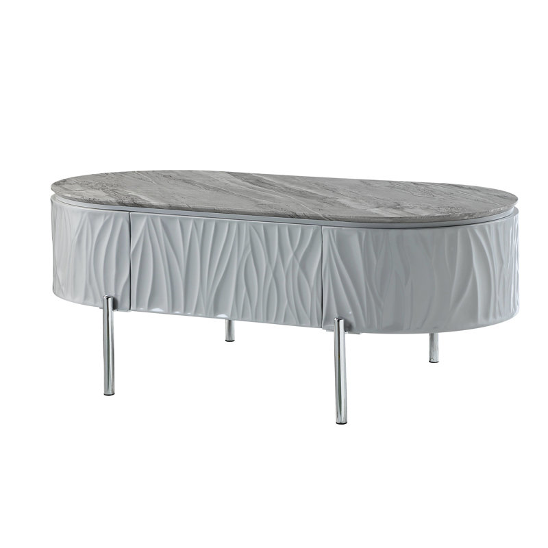 Table basse polyvalente ultrabrillante grise avec plateau rond et fonction de rangement