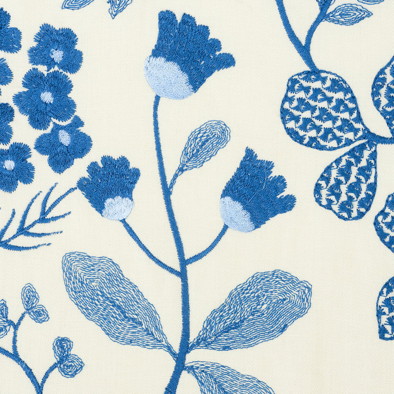 Emaline Embroidery Fabric, Blue/Medium Blue/White