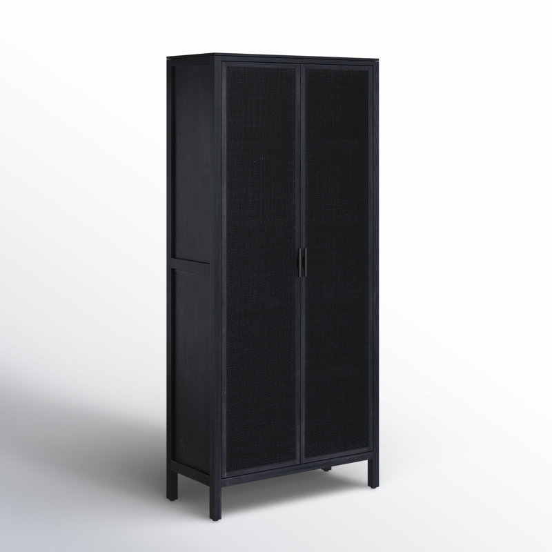 Caprice 2 - Door Solid Wood Armoire, Black Wash Mango/Black Natural Cane