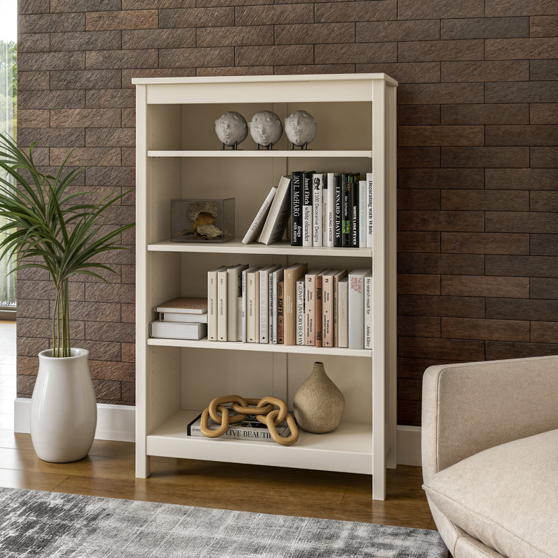 Classic Shaker Style Solid Wood Bookcase, (4 Shelves) 48"H x 30"W x 13.25"D, Off White