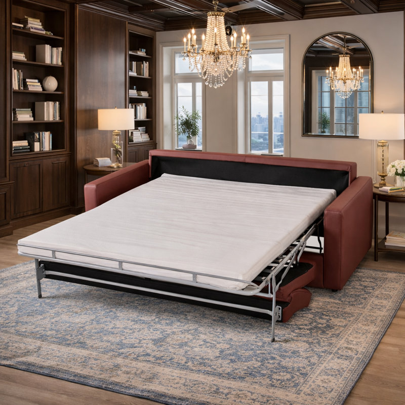 Canapé-lit en cuir avec matelas en mousse à mémoire de forme de 77 po Marcello, canapé-lit en cuir avec matelas en mousse à mémoire de forme