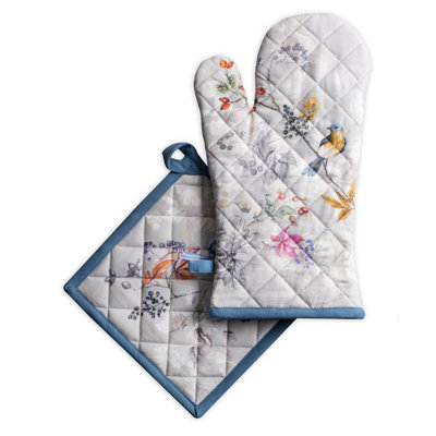 Maison D' Hermine Equinoxe Floral Cotton Potholder & Oven Mitt Set