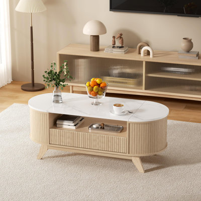 46.4" Fluted Oval Coffee Table with Drawer