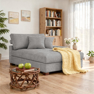 Oversized Upholstered Gray Chenille Chaise Lounge with Armrests & Throw Pillows
