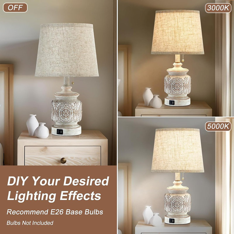 Ensemble de 2 lampes de chevet 19,5 "style campagnard rétro pour salon, ensemble de 2 lampes de chevet rustiques traditionnelles pour chambres à coucher avec ports USB