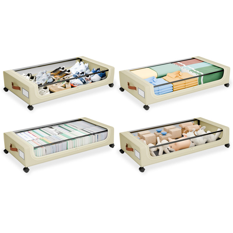 Under Bed Storage with Wheels, 2-Pack Under Bed Storage Containers with Clear Lids, Under the bed storage Organizer Bins, Rolling Under Bed Metal Drawer for Clothes,Shoes,Toys (White, 4Pack)