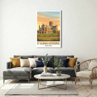 St Albans Cathedral, England - Romantic Travel Poster In Golden Light. Giclee Print On Wrapped Canvas. Wall Art, Home Decor - Religious & Cultural Sites, England - Wrapped Canvas Print