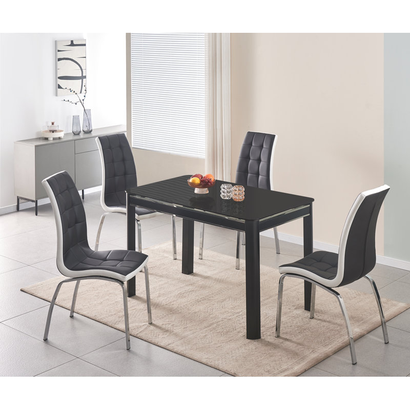 Breylon 4 - Person Dining Set, Black/White/Silver