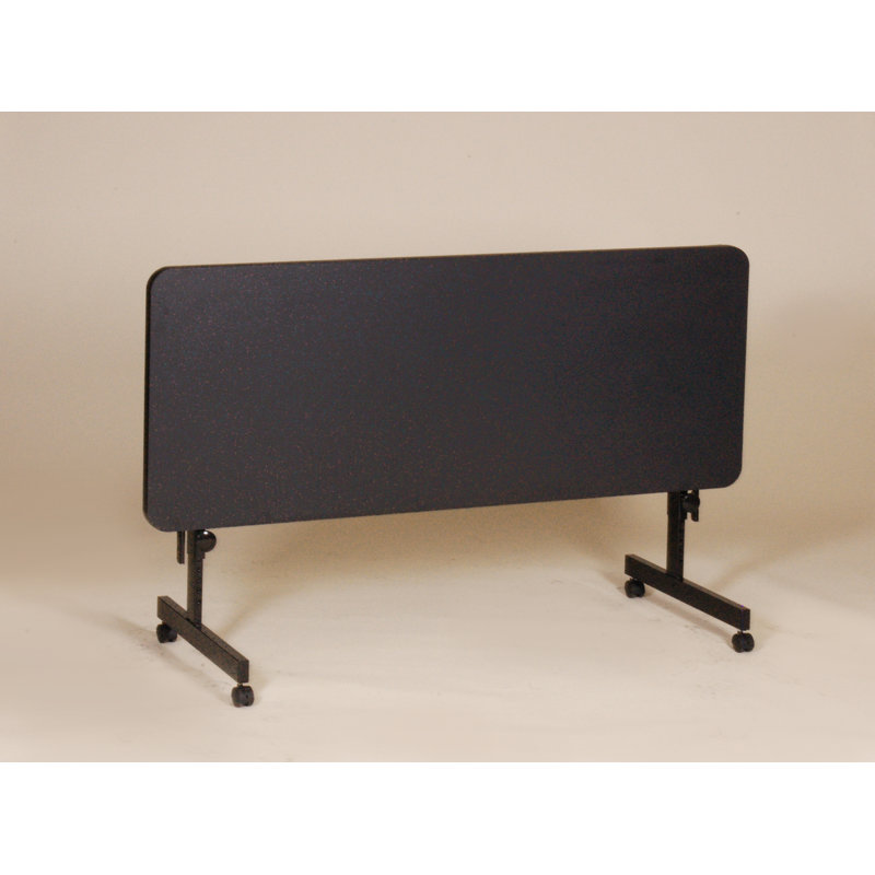 Kham Rectangle Height Adjustable Flip Top Training Table with Casters and Modesty Panel and Cable Management, Black Granite