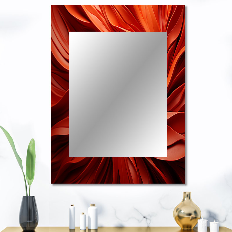 Rouge abstrait spirale de rêve I - grand miroir mural abstrait en spirale, 40 po x 30 po