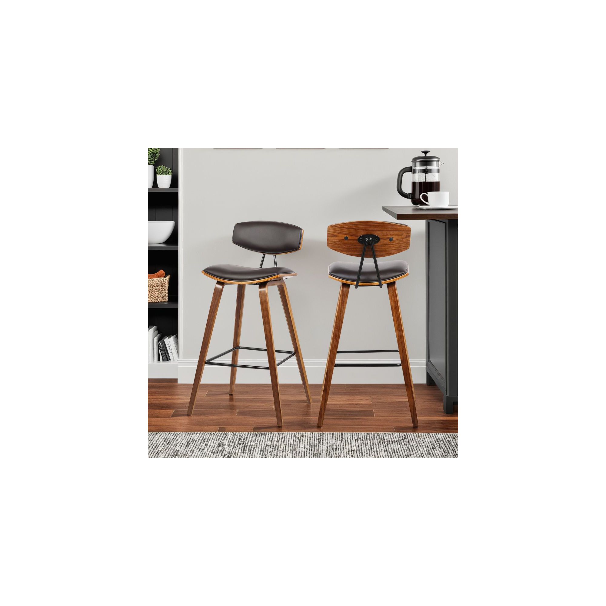 Payton Vegan Leather Bar & Counter Stool, Brown Faux Leather, Counter Stool (26" Seat Height), Walnut