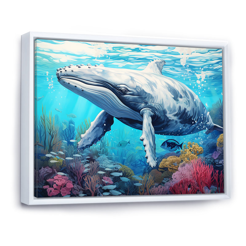 «Whale Tranquility Oasis» sur toile, Cadre flottant blanc, H 12 po x l 20 po x P 1 po