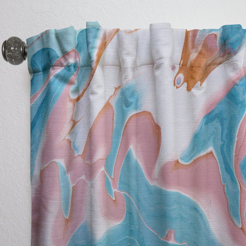 Turquoise et rose marbre Univers - Rideau abstrait - Velours obscurcissant - 1 panneau, L 52 po x L 95 po