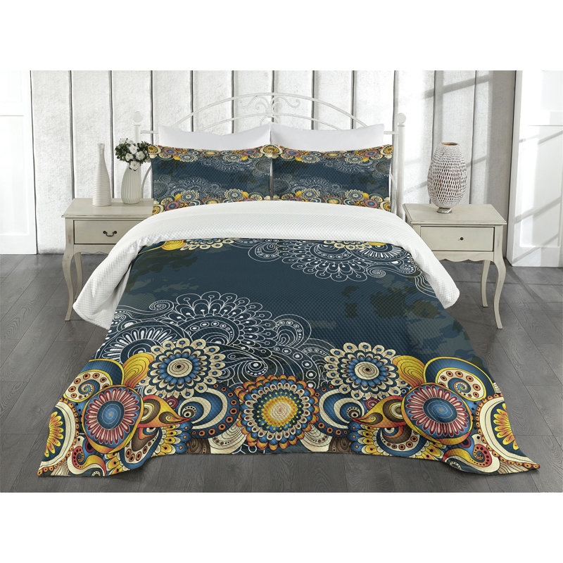 Ambesonne Psychedelic Bedspread Mandala, King Bedspread + 2 Standard Shams