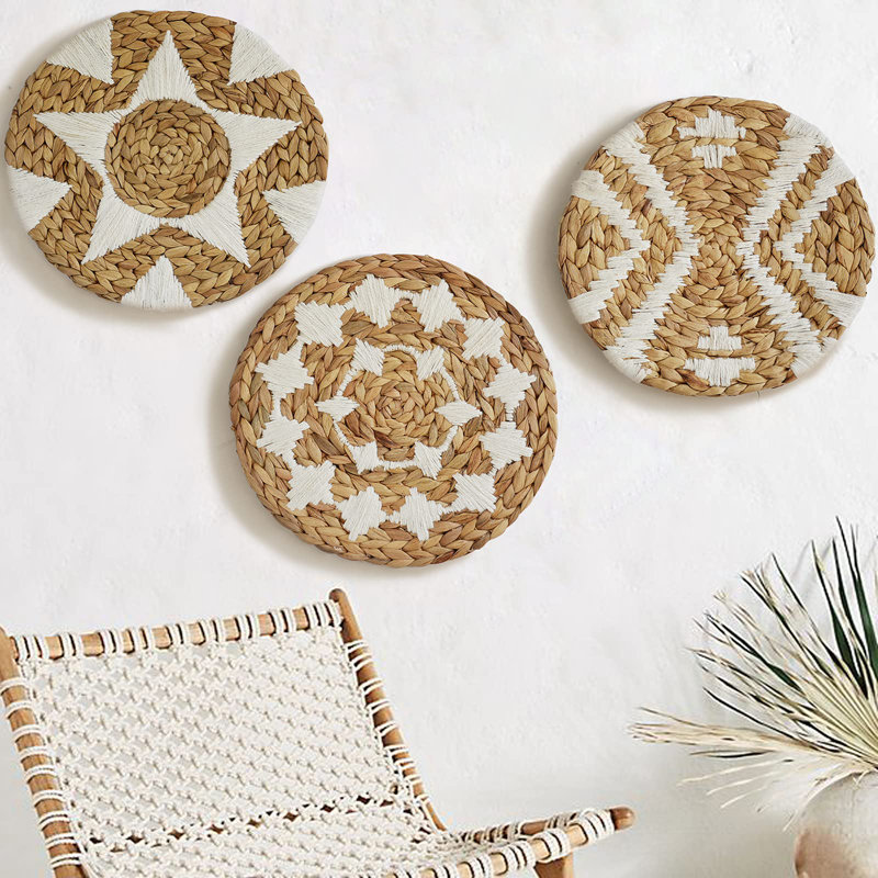 Mekell Handmade Boho Wall Decor on Fabric, Beige/Black
