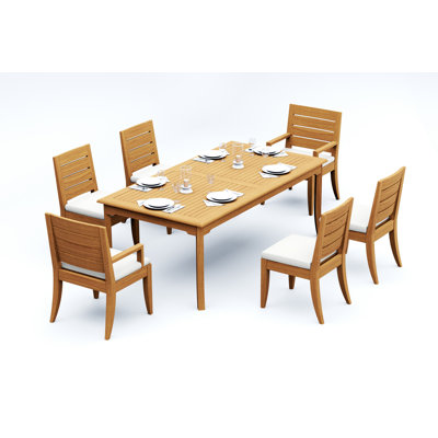 9 Pcs Grade-A Teak Wood Dining Set: 83" Rectangle Table And 8 Atnas  Chairs (2 Arm & 6 Armless Chairs) #11AT1802