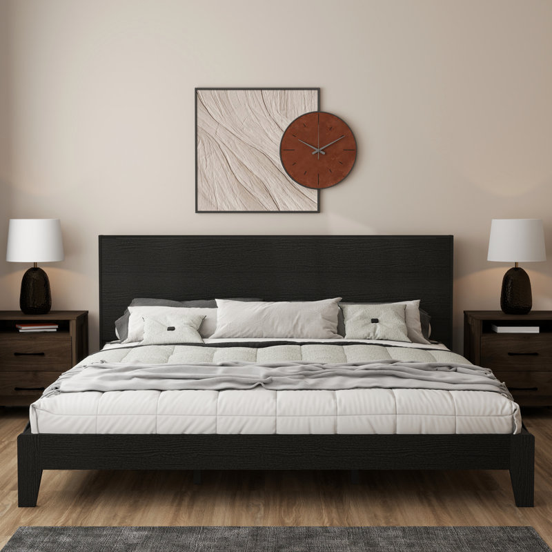 Allyannah Levison Platform Bed With Headboard, King, Black Oak