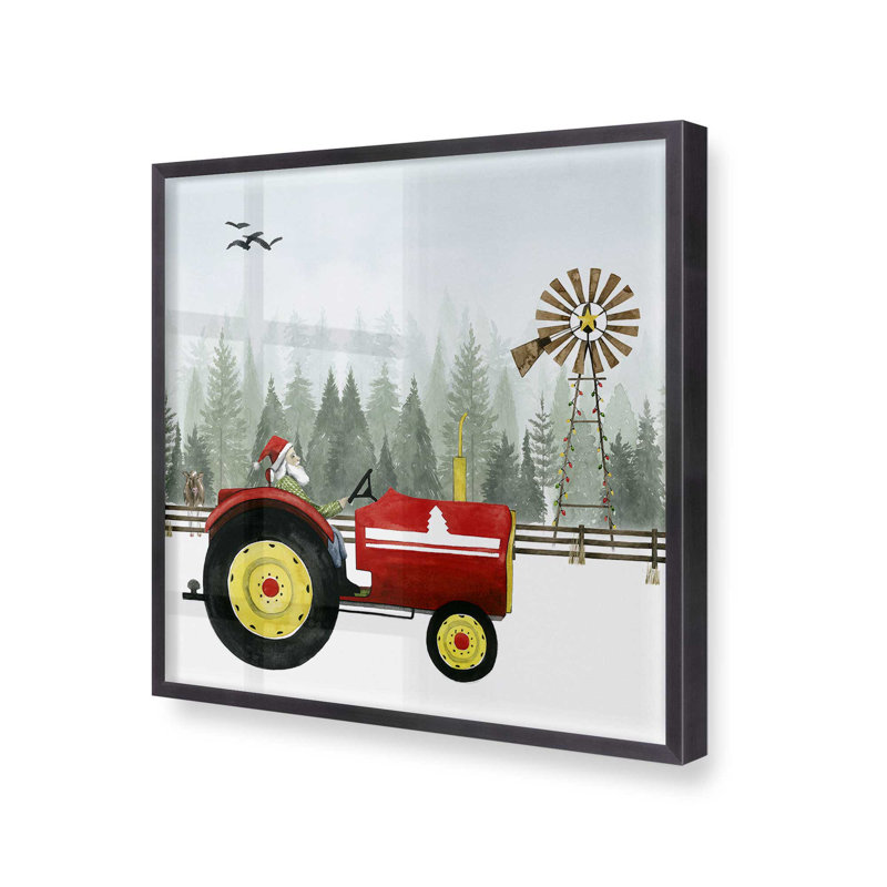 «Santa's Christmas Tractor Ride II», impression, Cadre simple en zinc patiné, bois massif, H 17,75 po x l 17,75 po