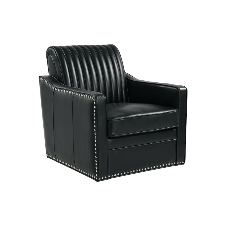 Carter 30'' Wide Faux Leather Swivel Upholstered Armchair, Red  Faux leather