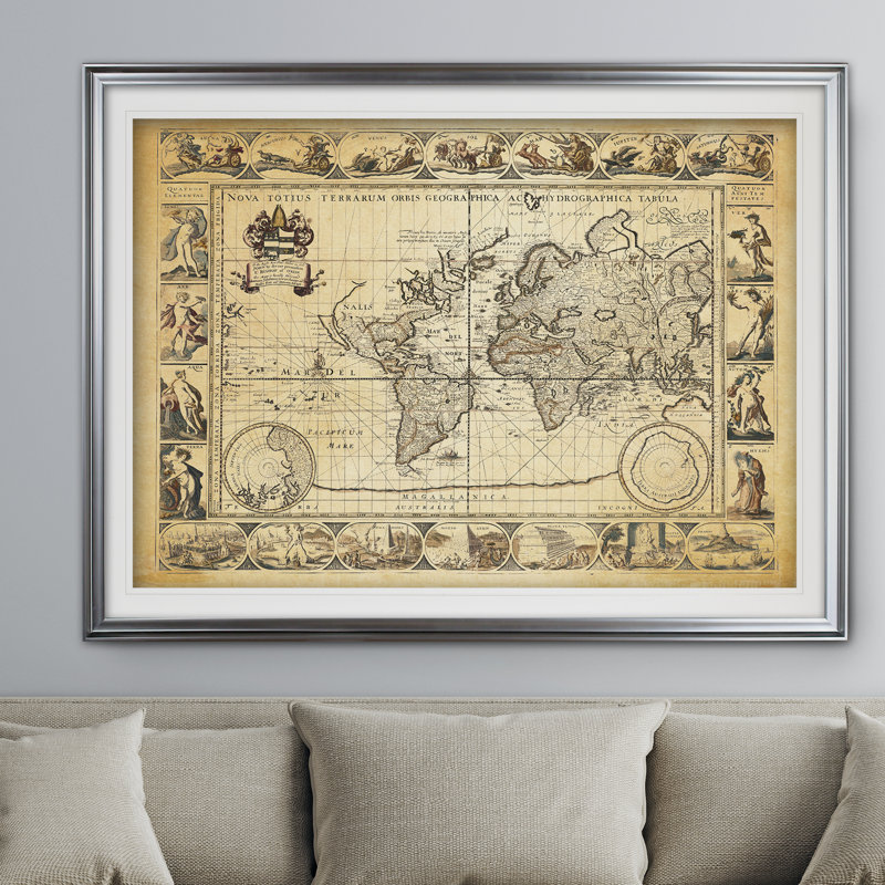 « rétro world map viiii antique », impression, H 31 po x l 43 po x P 1,5 po, Noir
