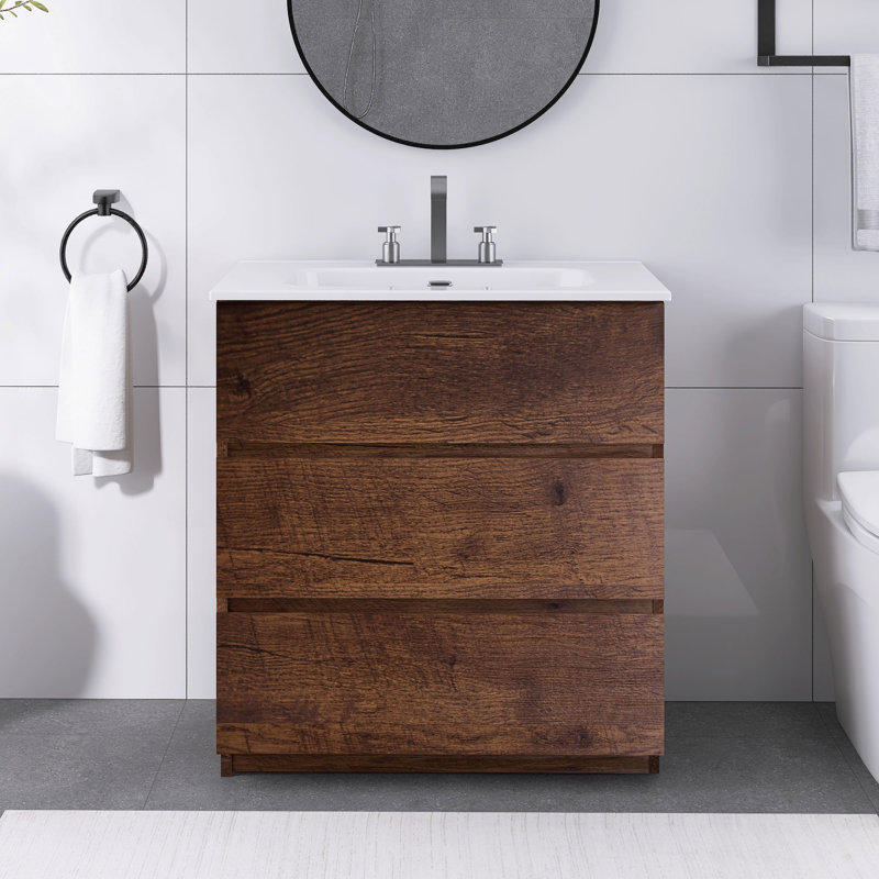 30 po X P 18 po P x 33 po Meuble-lavabo simple H en noyer avec 3 trous de robinet