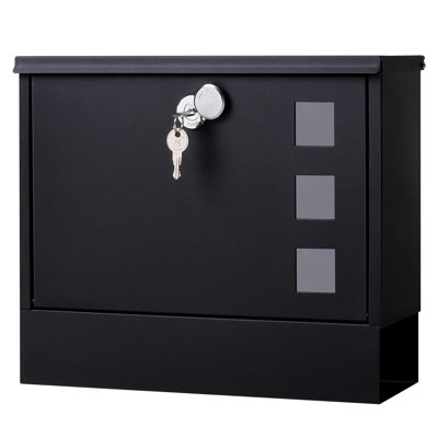 Locking Mailbox Wall Mount for Outside– Mailboxes with Key Lock for Front Door Fence, Large Capacity Letter Box, 14.3 x 4.1 x 11.8 Inch, Black