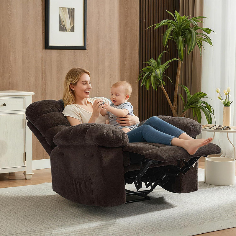 Manual Recliner Chair, Overstuffed Breathable Fabric Reclining Sofa with Side Pocket for Living Room, Brown