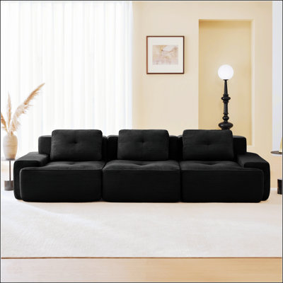 117 Inch Modern Modular Sectional Sofa with Corduroy Fabric, Deep Seating, Pearl-like Piping, Tufted Design, and No Assembly Required