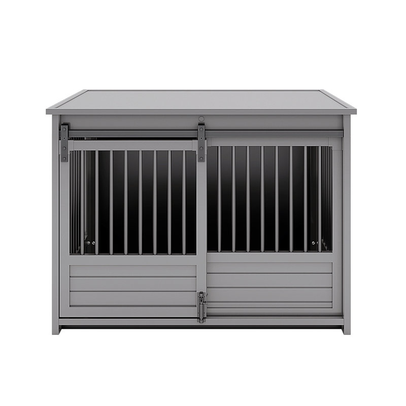 Cage pour chien Tucker Murphy Antique Grey Barn Door Furniture, grande taille, Grand (H 27,48 po x l 27,01 po x P 37,64 po) 