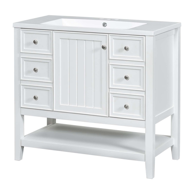 Ensemble de meuble-lavabo 36 po avec lavabo, une armoire et trois tiroirs, Blanc