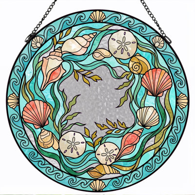 Seashell Wreath Stained Glass Window Panel，12"H
