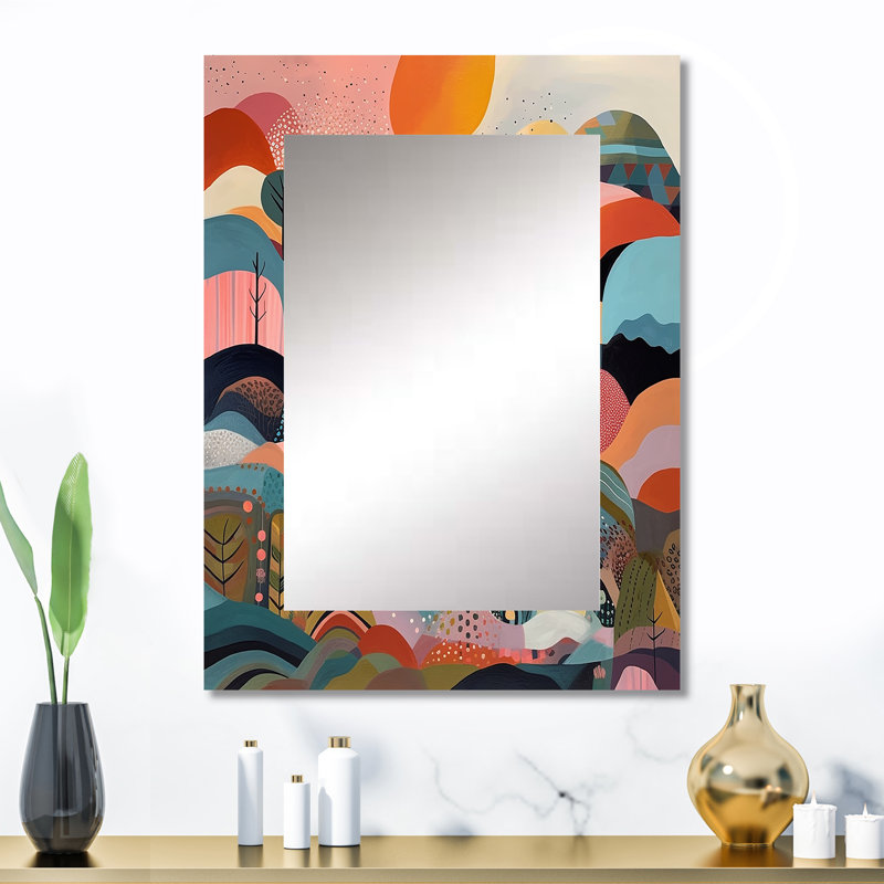 Pink Blue Minimalims Explosion - Minimalism Decorative Wall Mirror, Pink Large Mirror, Printed Metal Art, 32" x 24"