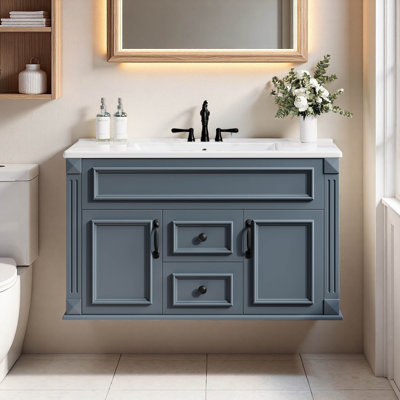 Meuble-lavabo mural simple flottant 36 po avec comptoir en céramique 36 po