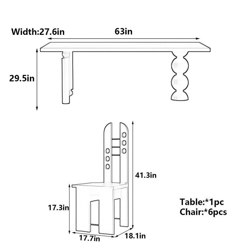 Table de salle à manger moderne noire avec boules géométriques, H 29,5 po x L 63 po x l 27,6 po