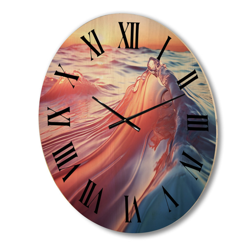 Horloge murale en bois surdimensionnée Coastal Abstract Waterscapes II, Grand