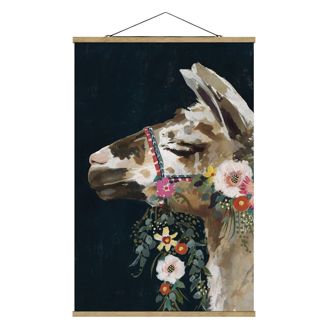 Wandbild Lama mit Blumenschmuck II