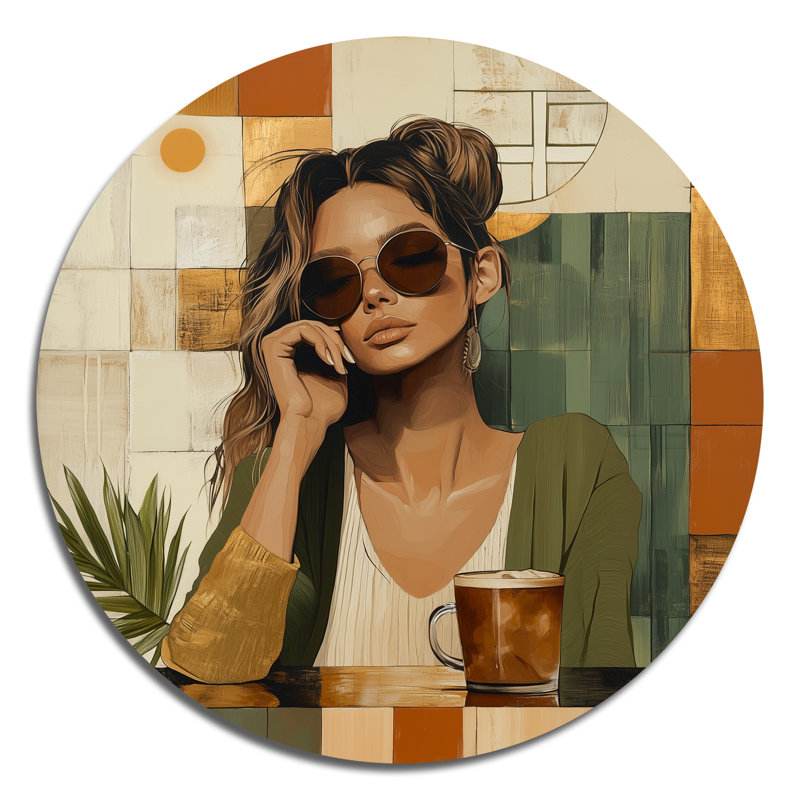 Muse du café du matin - Impression sur métal ronde tendance, H 16 po x l 16 po