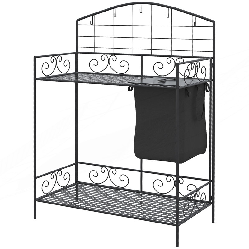 Table de rempotage pliante, poste de travail de jardin en métal, banc de travail avec grand sac encastré avec housse