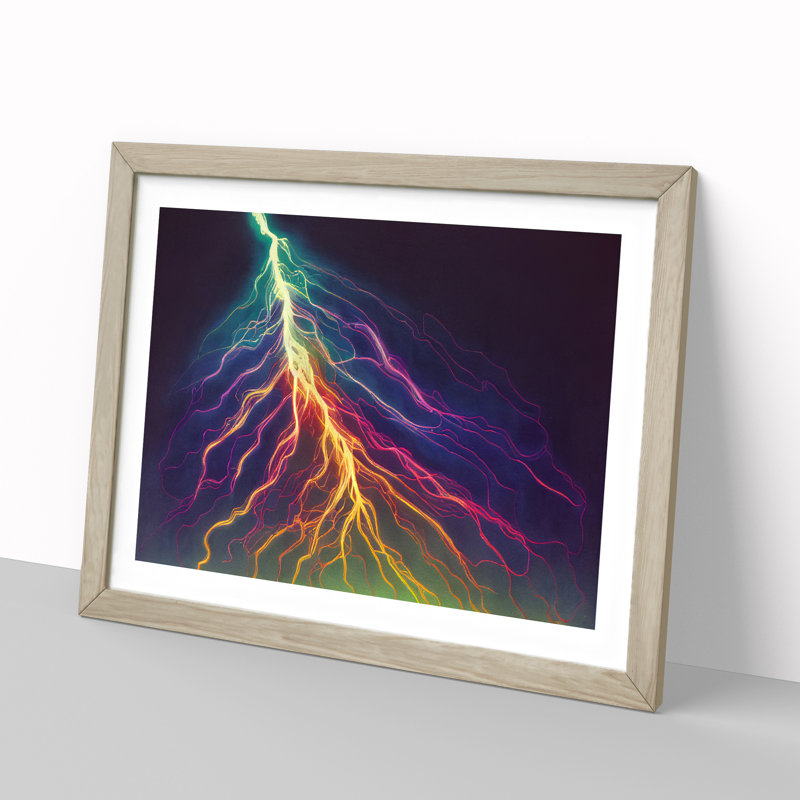 Watercolour Lightning Bolt Vol.2 - Single Picture Frame Print, 25cm H x 34cm W x 2cm D, Oak