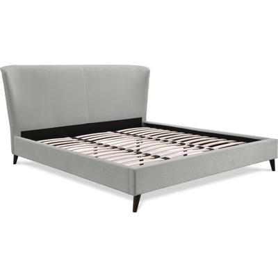 Adore Decor Adele Jupiter Wingback Upholstered Platform Bed, Plush Velvet Fabric, Curved Tall Headboard and Padded Frame, Classic Wood Cone Legs