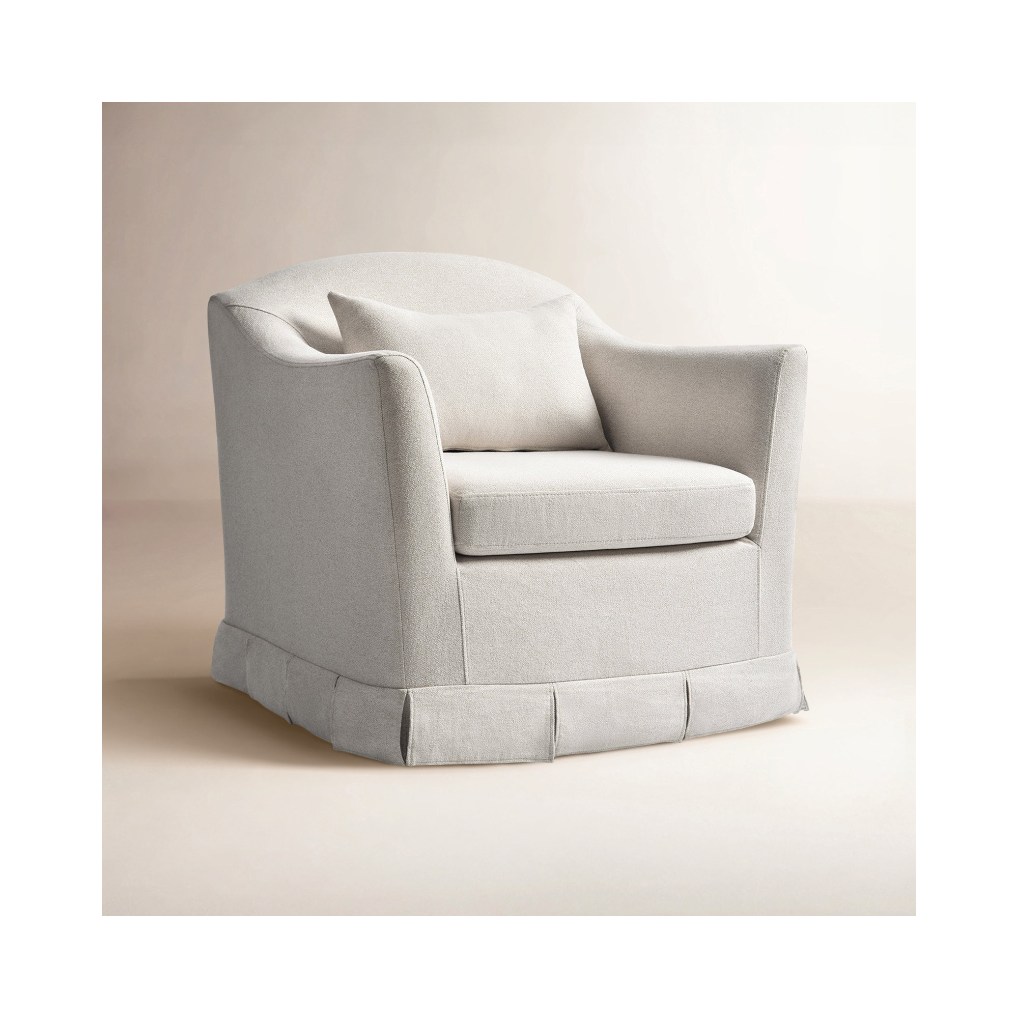 Electra Modern Farmhouse Slipcovered Swivel Armchair, White Polyester
