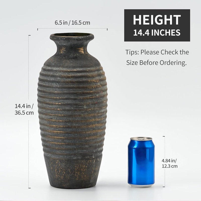 Grand vase en céramique fait à la main pour un décor campagnard et rustique, parfait pour les fleurs fraîches et séchées, décoration de maison et de tablette polyvalente