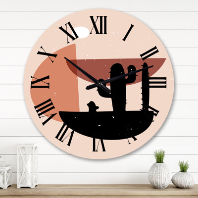 Tropical Vintage Cactus Geometrics I - Mid-Century Modern Wall Clock 2