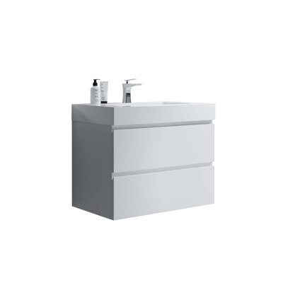 Modern Large Storage Wall Mounted Bathroom Vanity With One-Piece Sink Basin Without Drain And Faucet 25.2" H x 29.9" W x 18.1" D