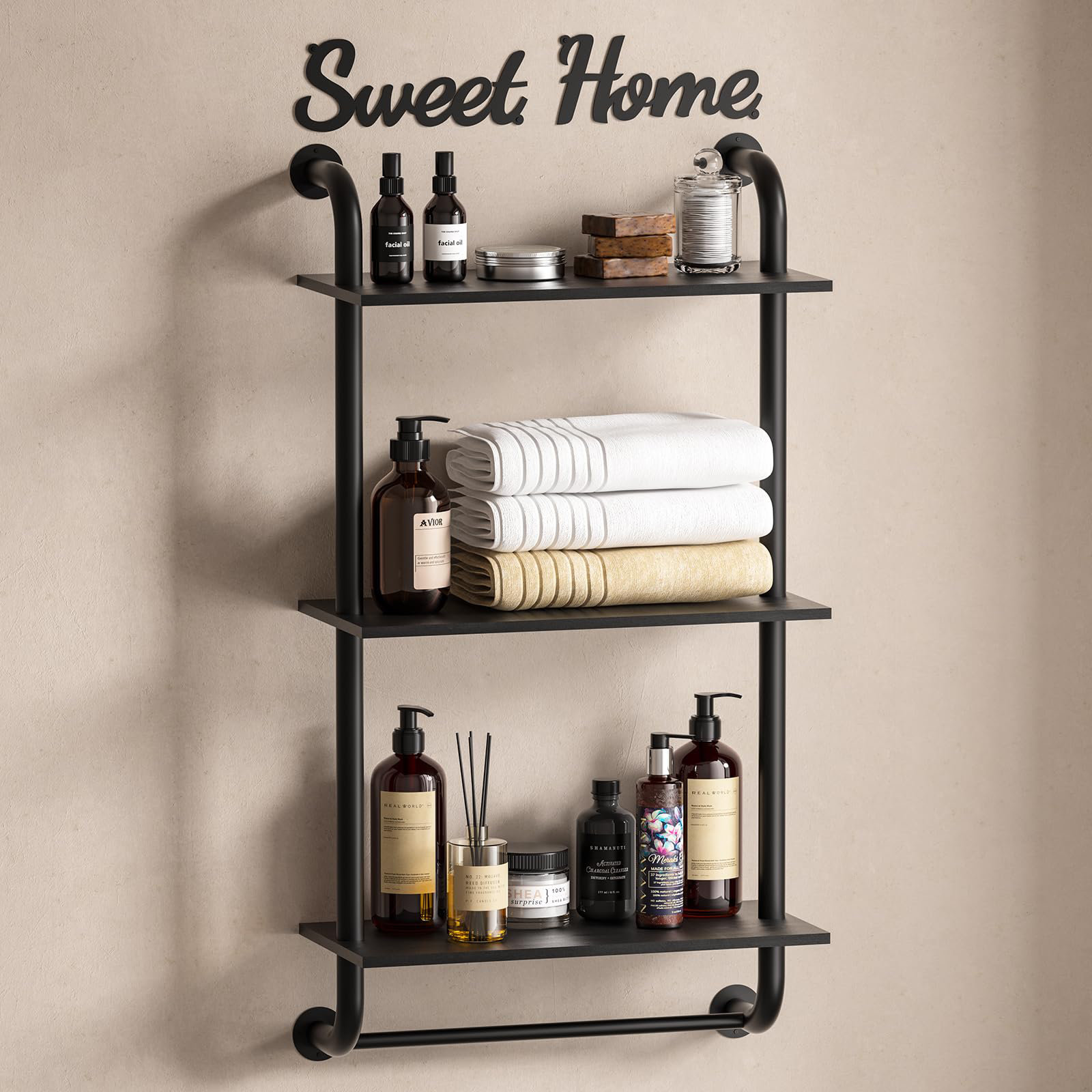 17 Stories 3-Tier Farmhouse Bathroom Shelf, Rustic Industrial Wall ...