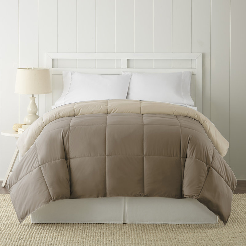 Twin Reversible Stone and Champagne Microfiber Duvet