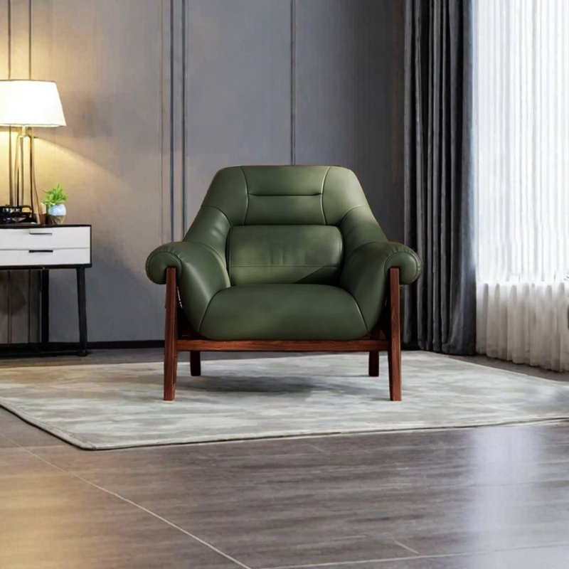 Simple durable sponge solid wood leisure chair, Green Faux Leather