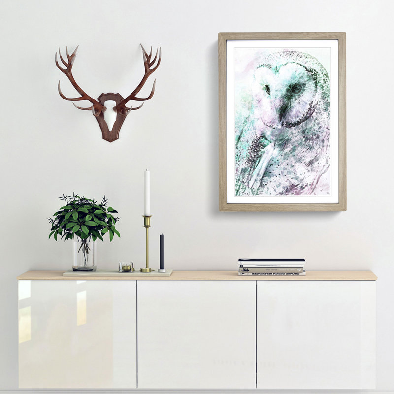 Barn Owl Abstract Art - Picture Frame Painting Print, Oak Framed, 87cm H x 62cm W x 2cm D