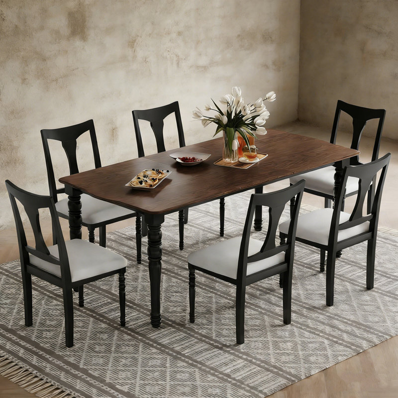 Ensemble de 7 chaises avec rallonge amovible et 6 chaises, Brun